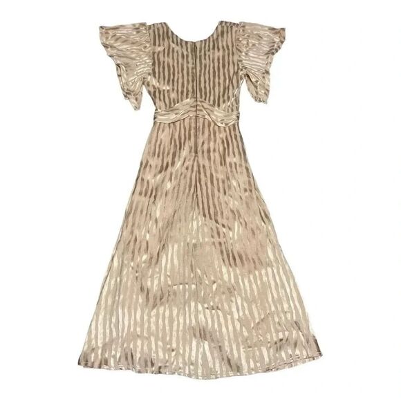 NWT womens AZULU golden stripes lesedi midi v neck ring ruffle dress size 2 - Picture 9 of 14